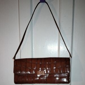 Cole Haan Elegant Brown Croc-Embossed Shoulder Bag
